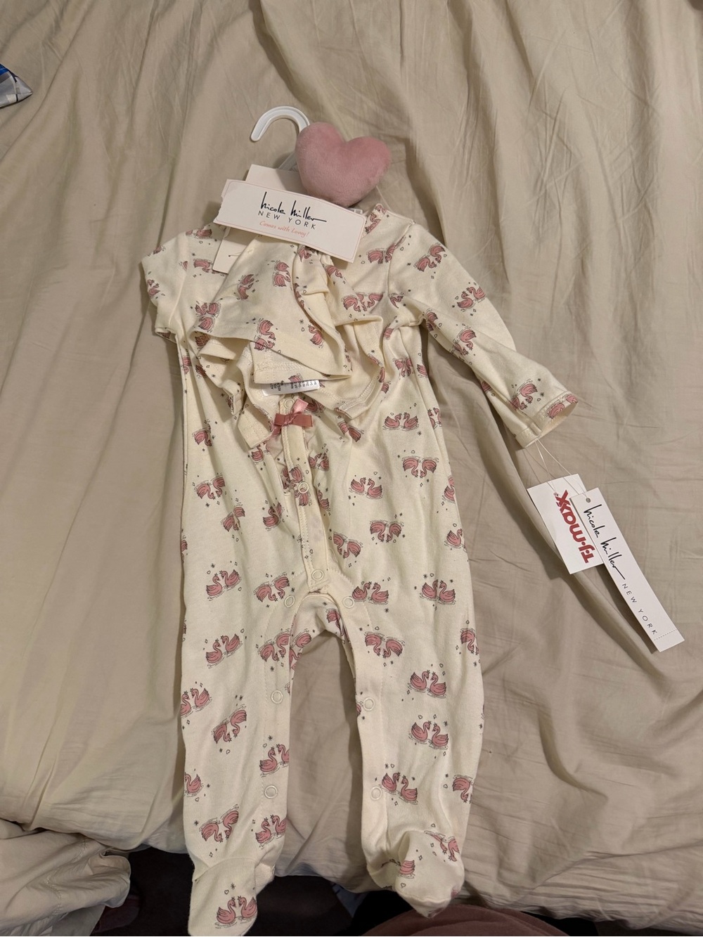 Nicole Milker Cream & Pink Swan Print One-Piece